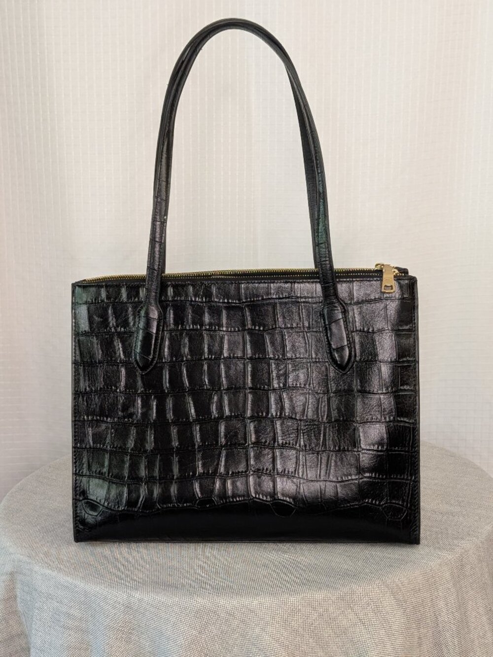 Coach Nina Tote Black Croc Embossed Leather Triple Compartment Bag CL654 - Picture 3 of 12